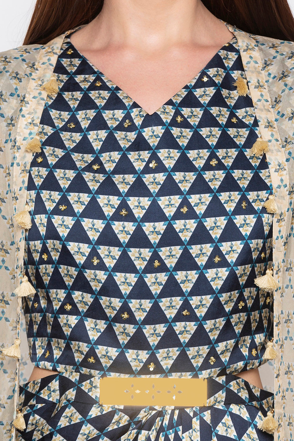 Applique Printed Dress With Jacket