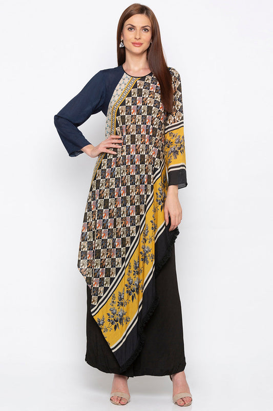 Applique Printed Asymmetric Kurta With Pant