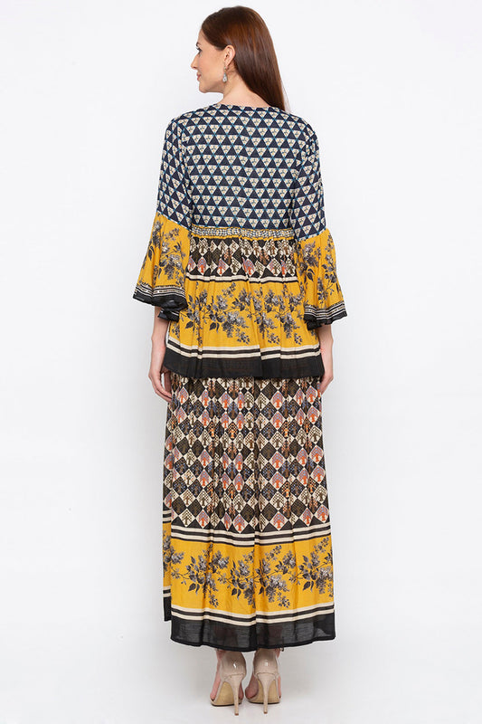 Applique Printed Dress With Jacket