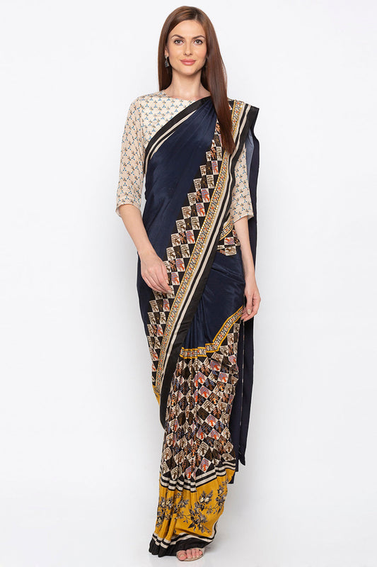 Applique Printed Saree With Blouse