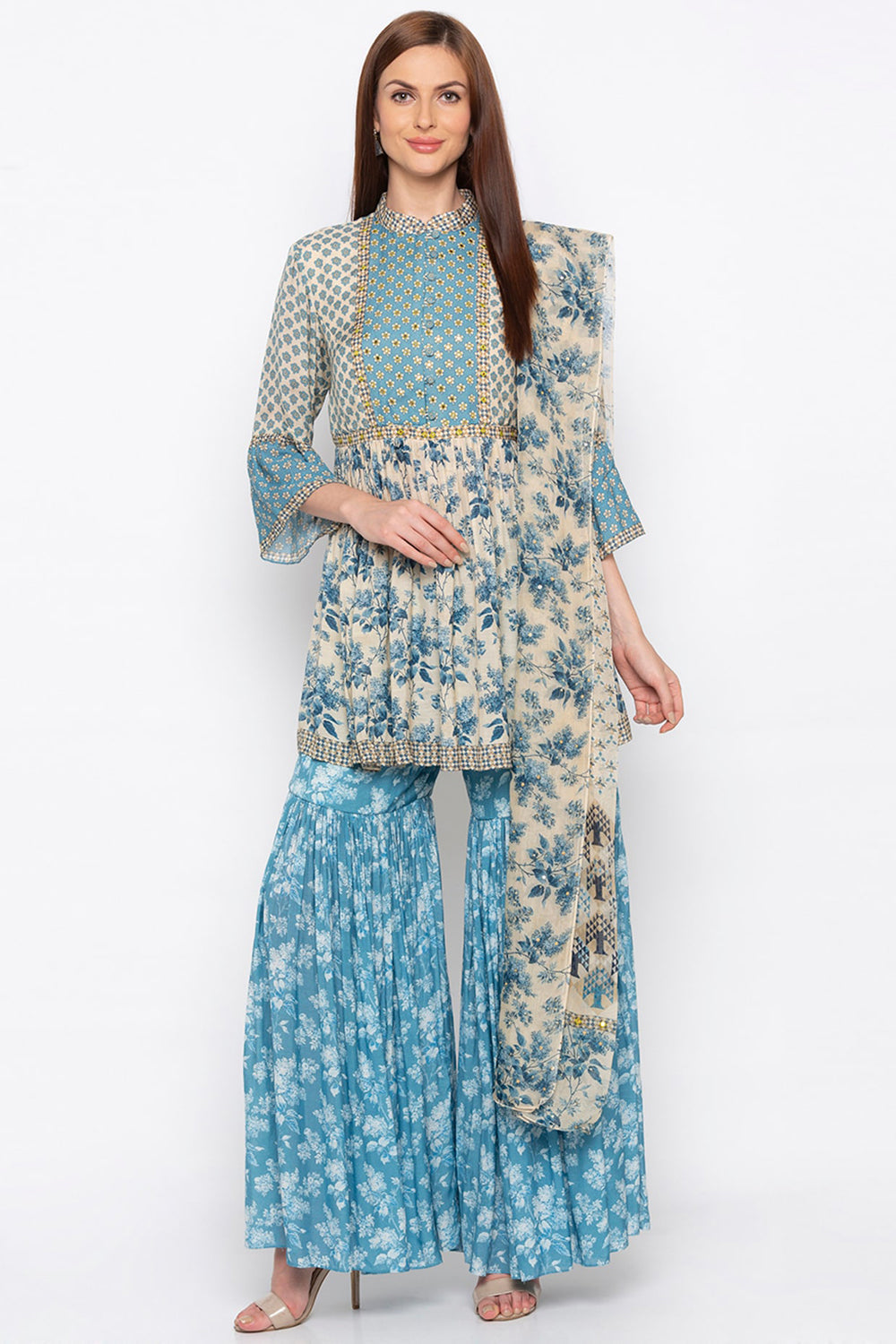 Applique Printed Sharara Set With Dupatta