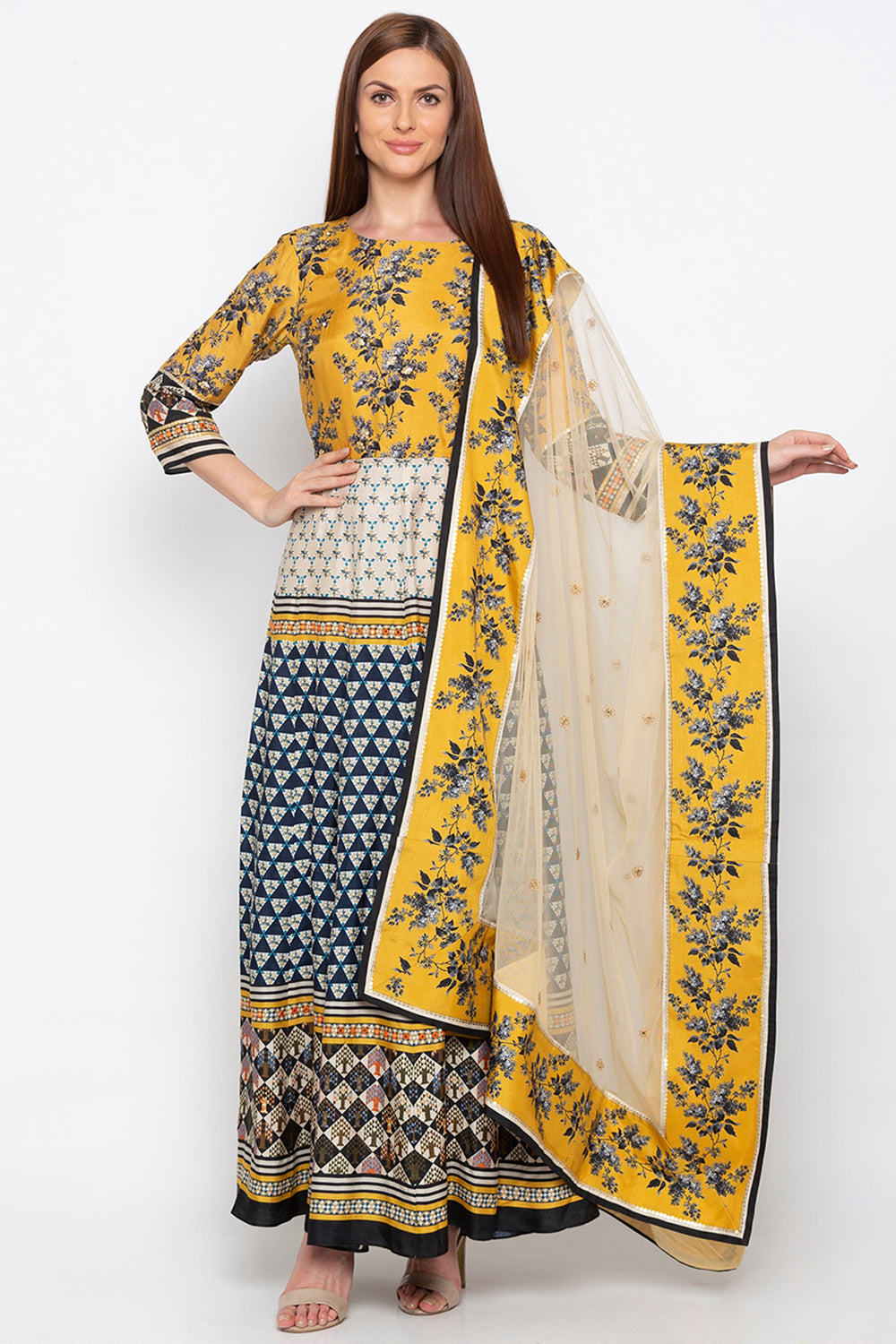 Applique Printed Anarkali With Dupatta