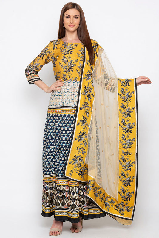 Applique Printed Anarkali With Dupatta