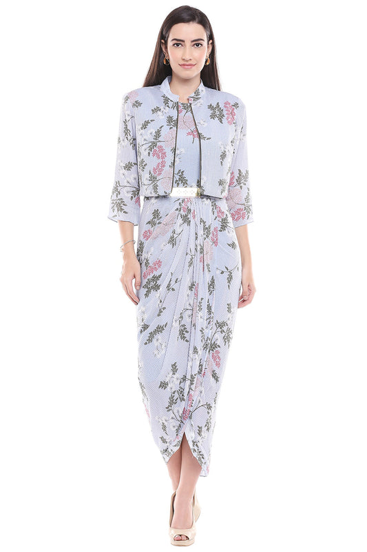 Windance Printed Drape Dress With Short Jacket