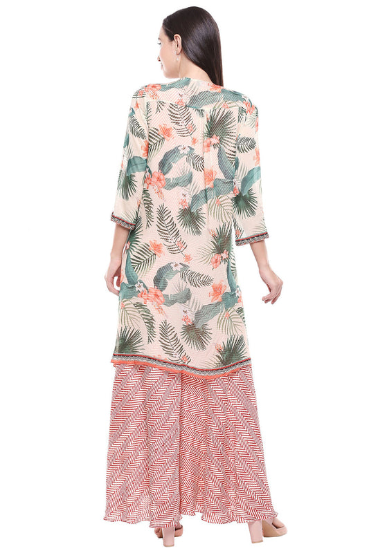 Printed Sequin Palazzo Set With Tropical Printed Jacket