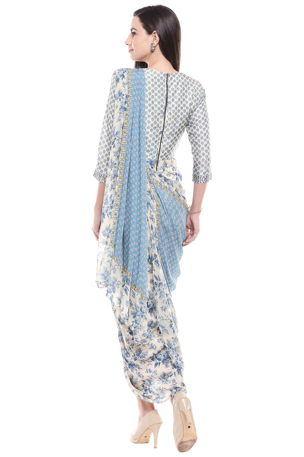 Applique Floral Printed Drape Dress