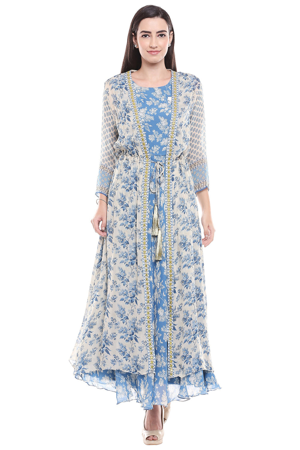 Applique Printed Dress Wih Jacket