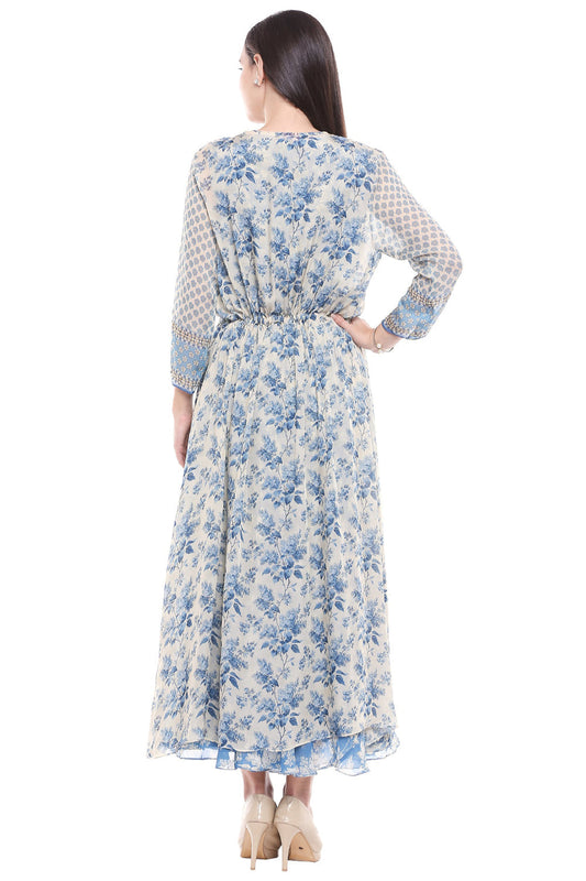 Applique Printed Dress Wih Jacket