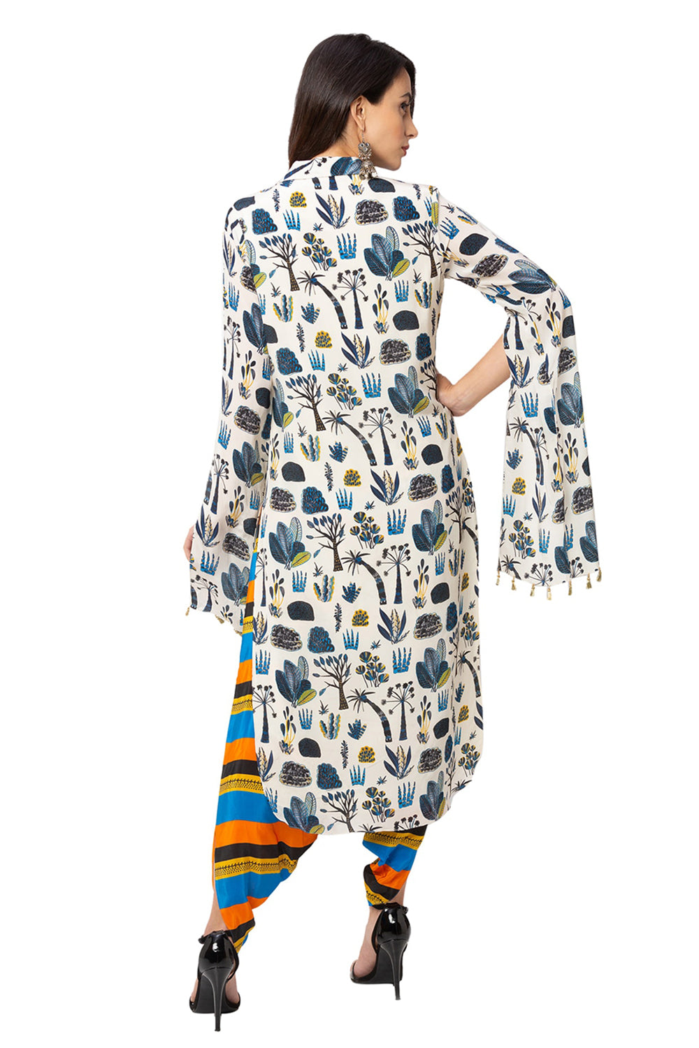 High-Low Printed Tunic With Dhoti Pants