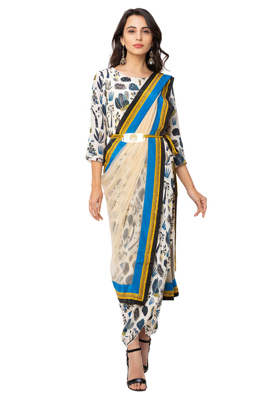 Printed Drape Saree With Belt
