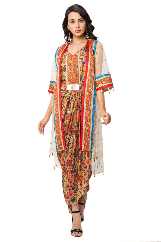 Printed Drape Dress With Jacket