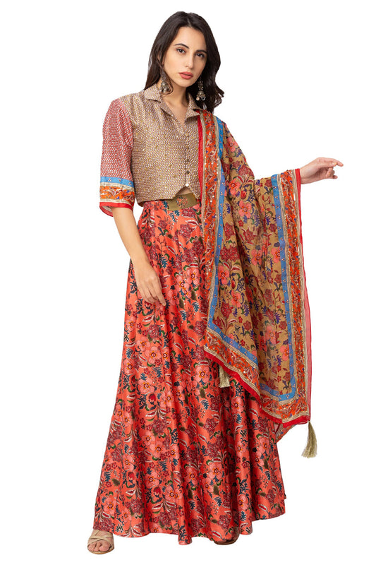 Printed Lehenga With Top And Dupatta