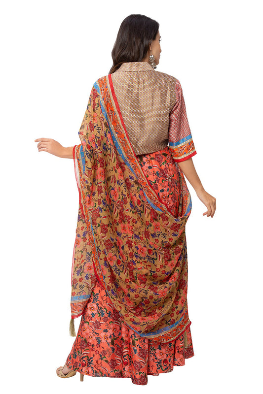 Printed Lehenga With Top And Dupatta