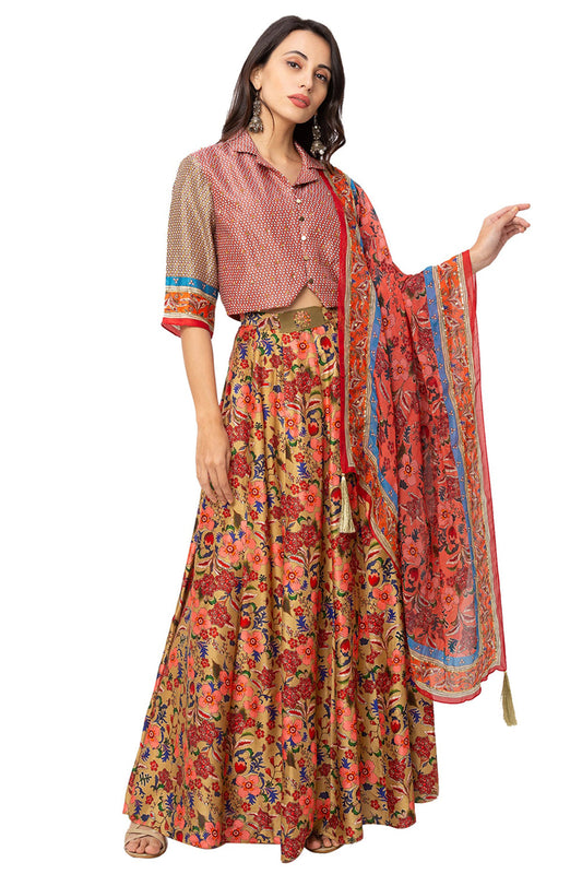 Printed Lehenga With Top & Dupatta