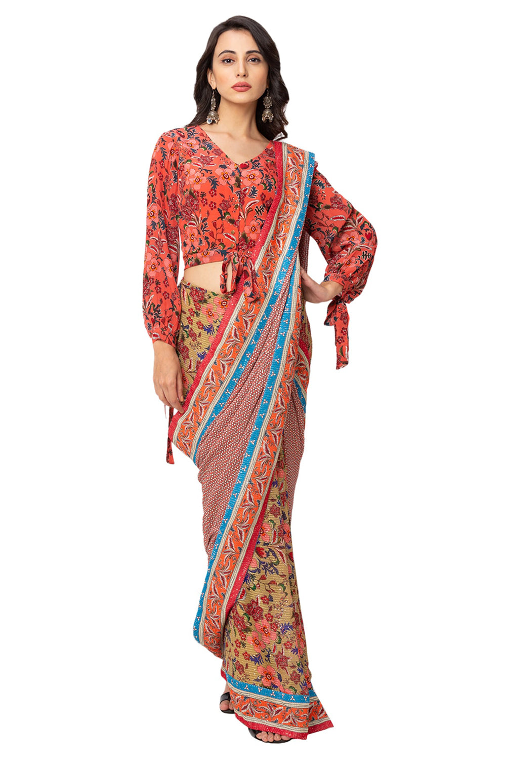 Printed Blouse With Draped Saree