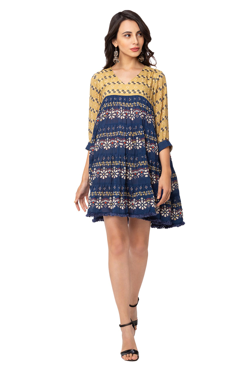 Pleated Printed Dress