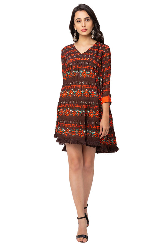 Pleated Printed Dress