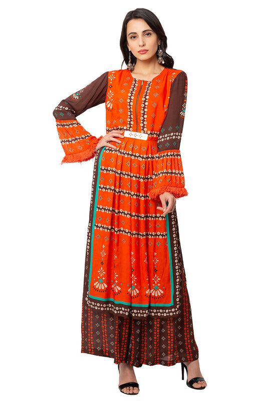 Printed Tunic With Bell Sleeves With Palazzos