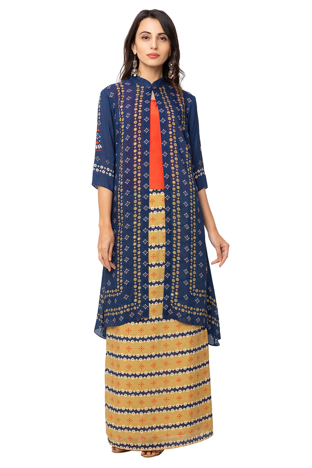 Printed Skirt With Top And Jacket