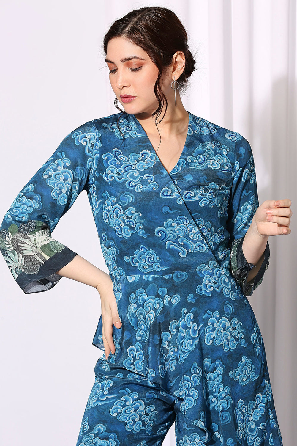 Coversational Asymmetrical Printed Jumpsuit With Back Opening