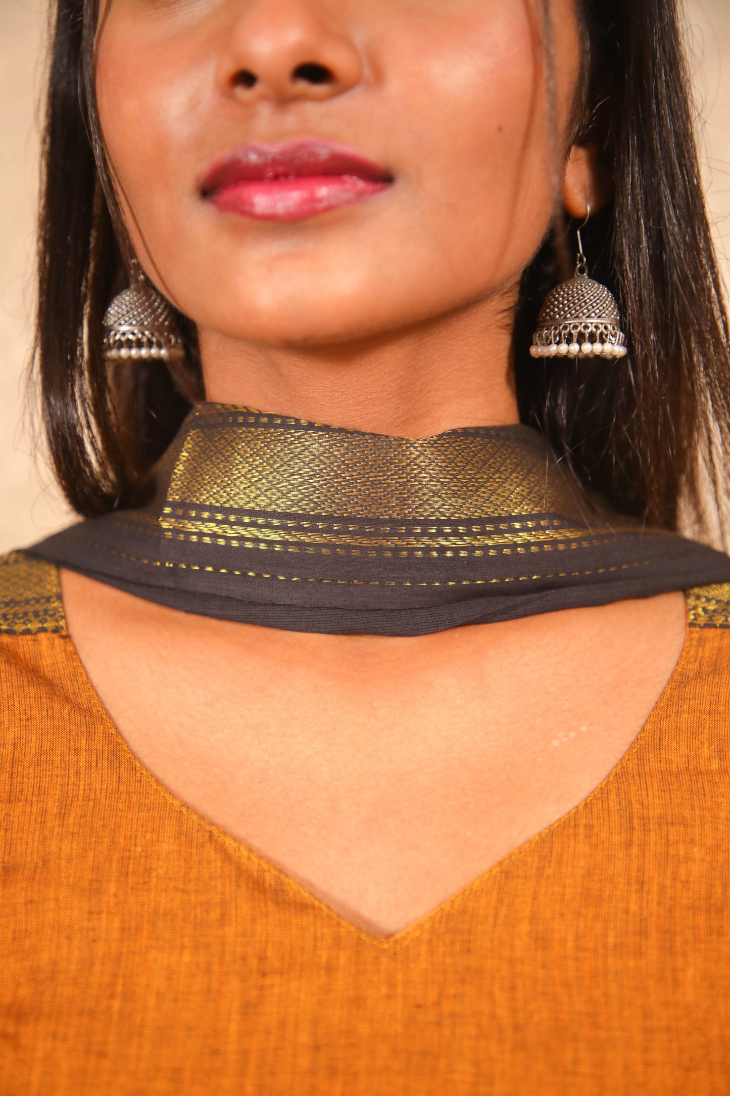 Maya - Kurti Set in Mangalagiri cotton in Mustard Color