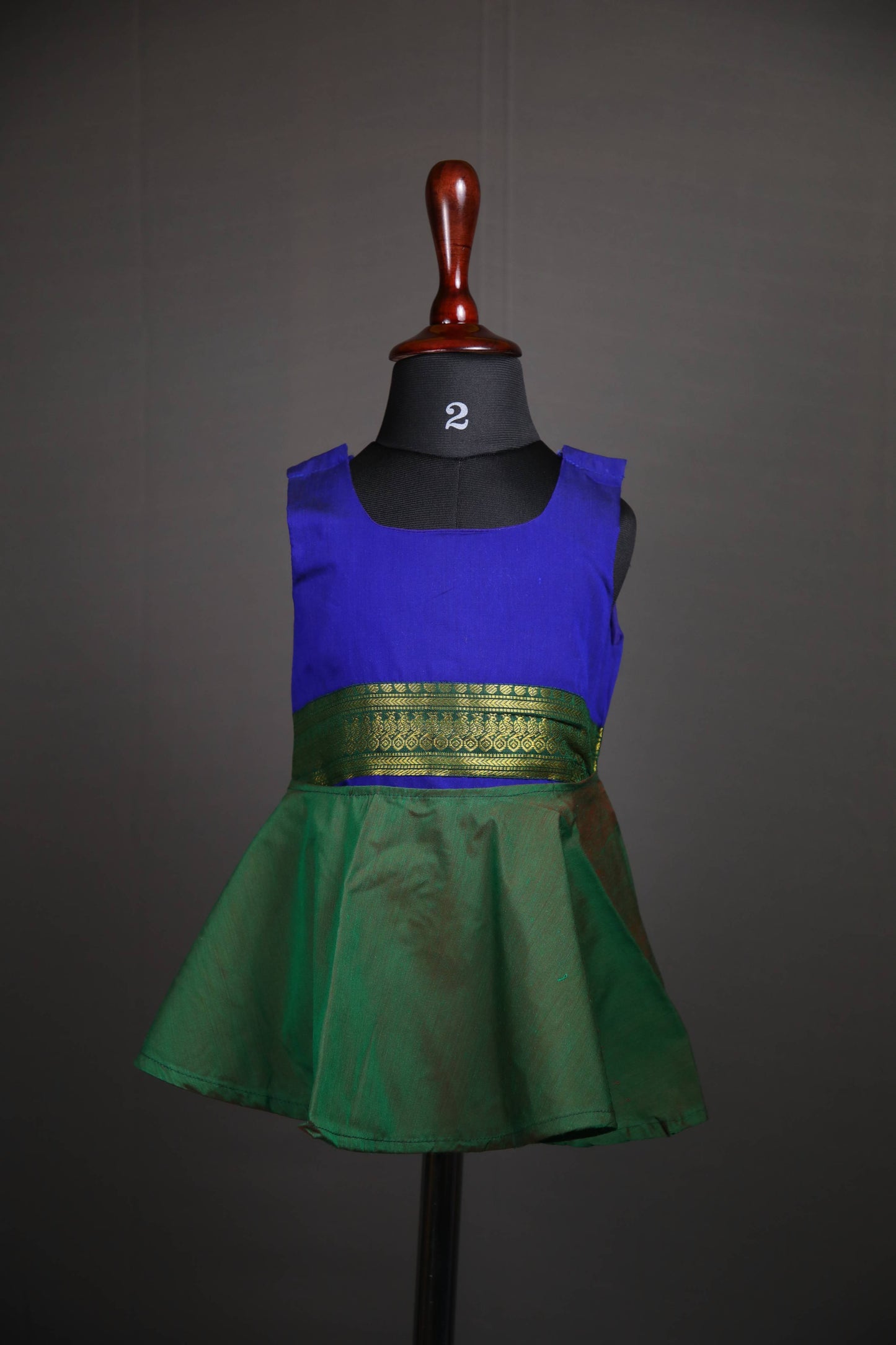 Angel Whisper - Onesie Rompers in Blue Kalyani Pattu with Green zari border