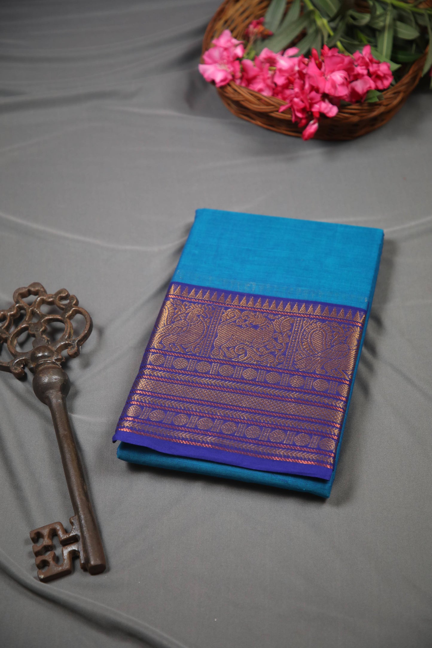 Varnam - Saree (Unstitched) in Blue in Kanchi Cotton