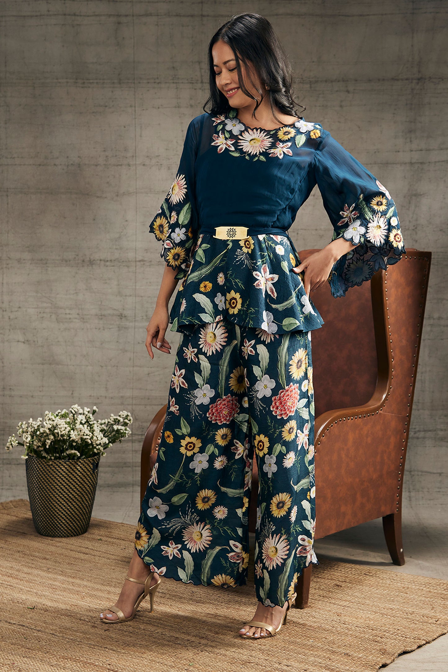 Gulista Teal Blue Patch work Co-Ord Set