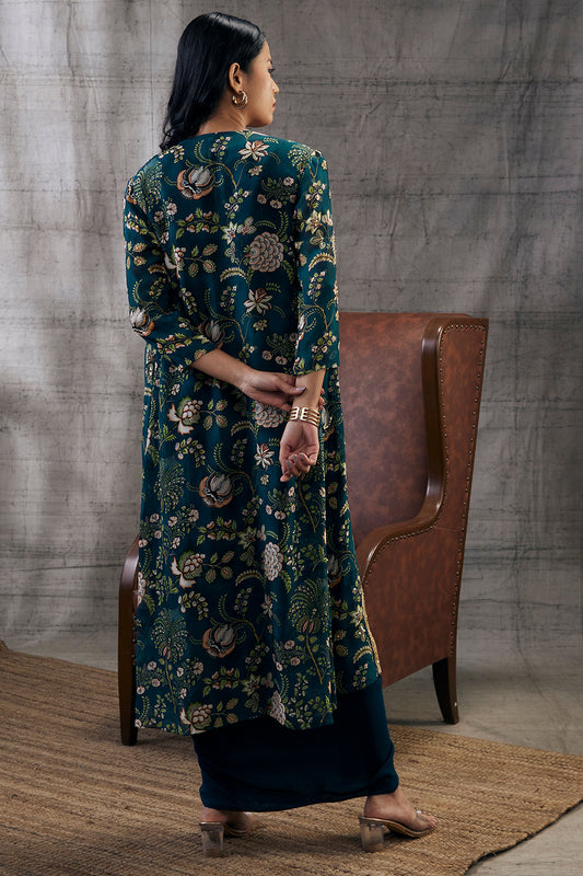 Mehra drape dress with printed jacket