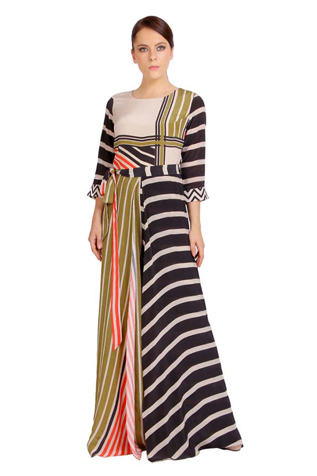 Strip Printed Umpsuit With Waist Tie-Up