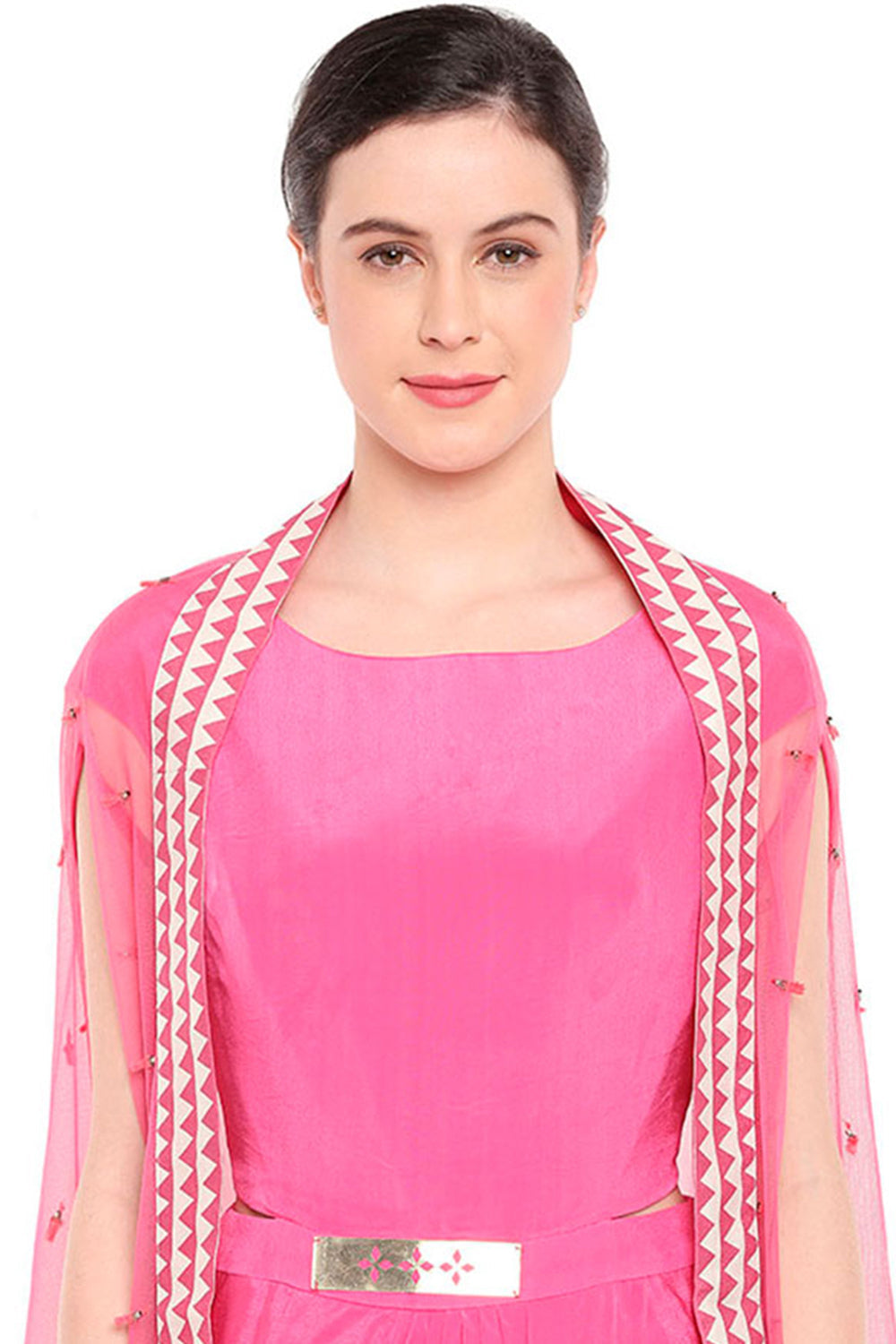 Geometric Printed Drape Dress With Cape