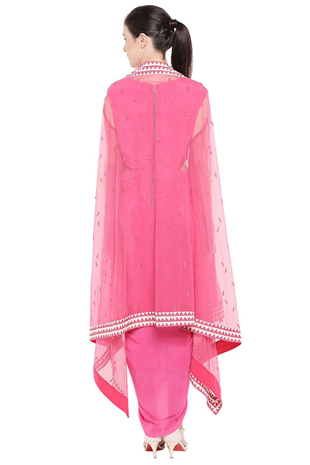 Geometric Printed Drape Dress With Cape