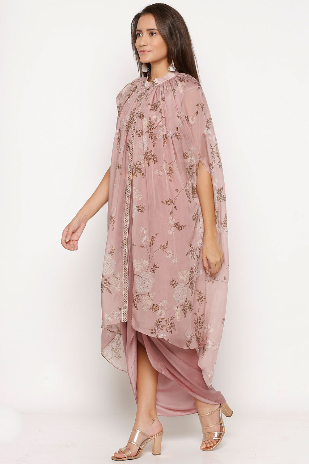 Windance Printed Drape Dress With Cape