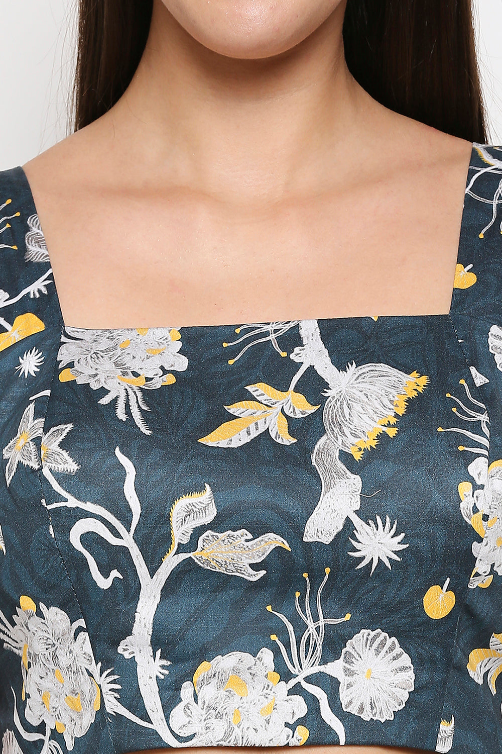 Floral Printed Cotton Twill Bustier Top With Floral Printed Skirt