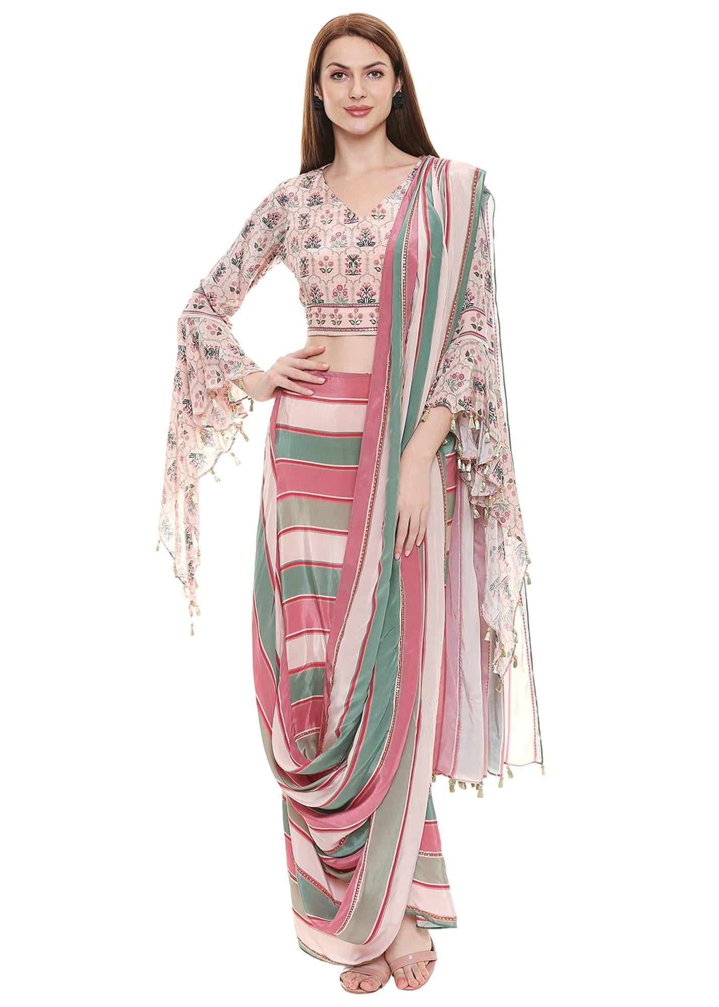 Stripes Printed Saree with Peplum Blouse