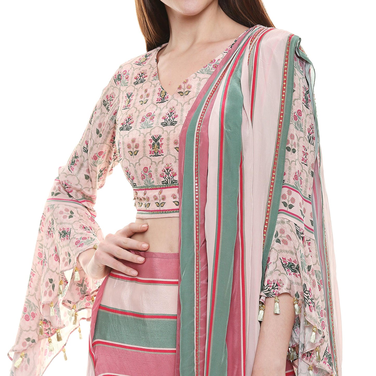 Stripes Printed Saree with Peplum Blouse