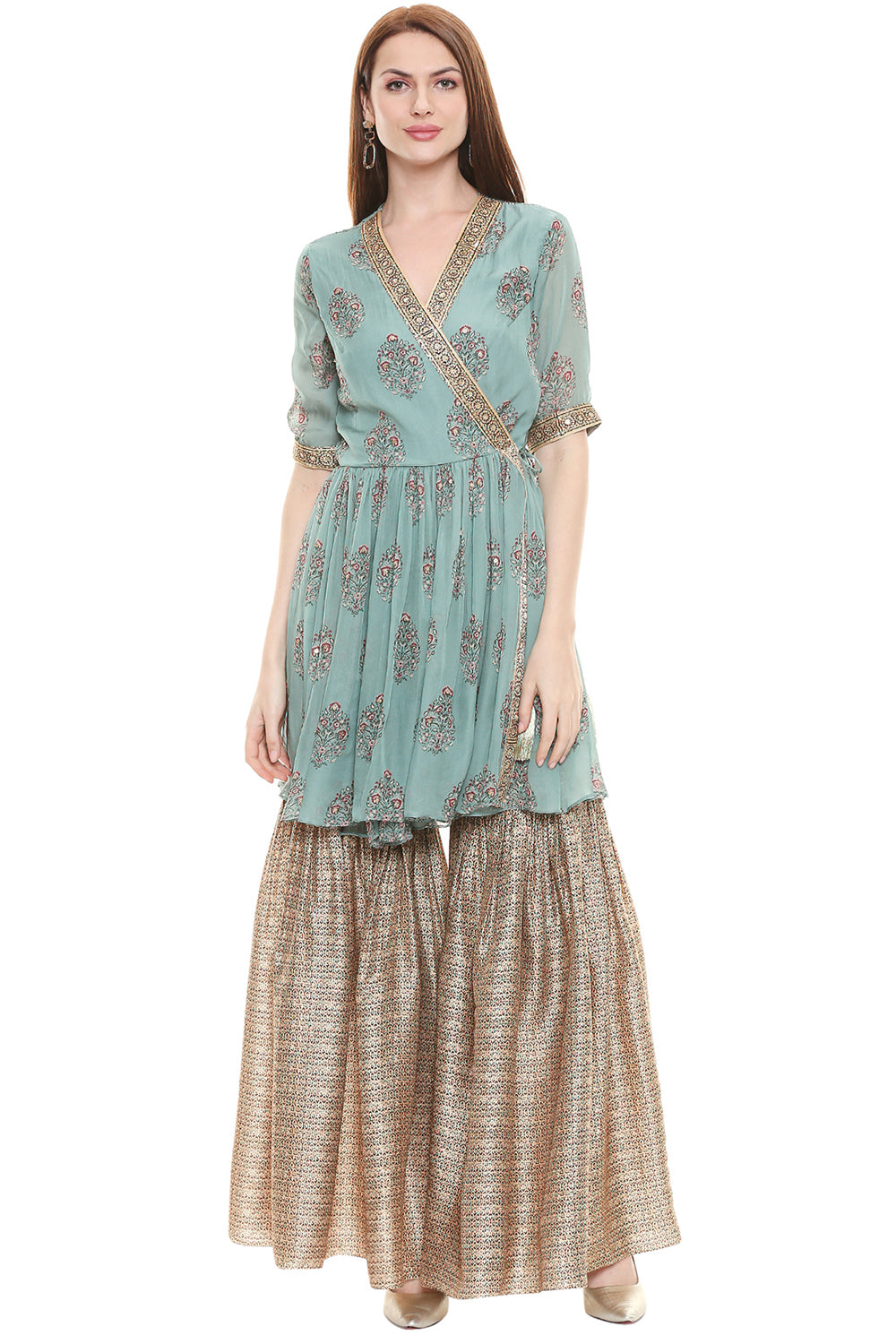 Floral Printed Overlap Top With Sharara Pant