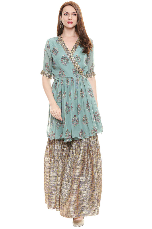 Floral Printed Overlap Top With Sharara Pant