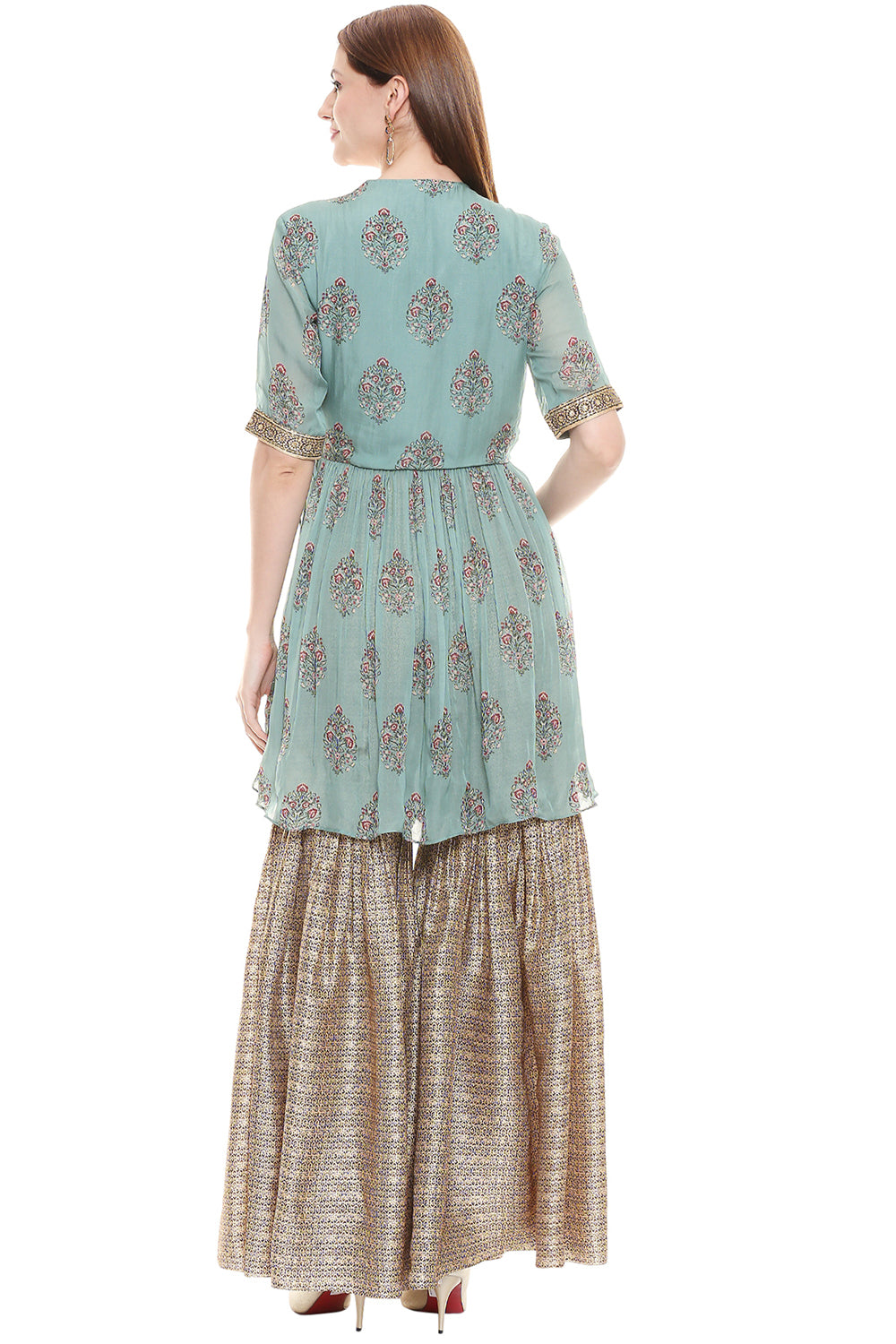 Floral Printed Overlap Top With Sharara Pant