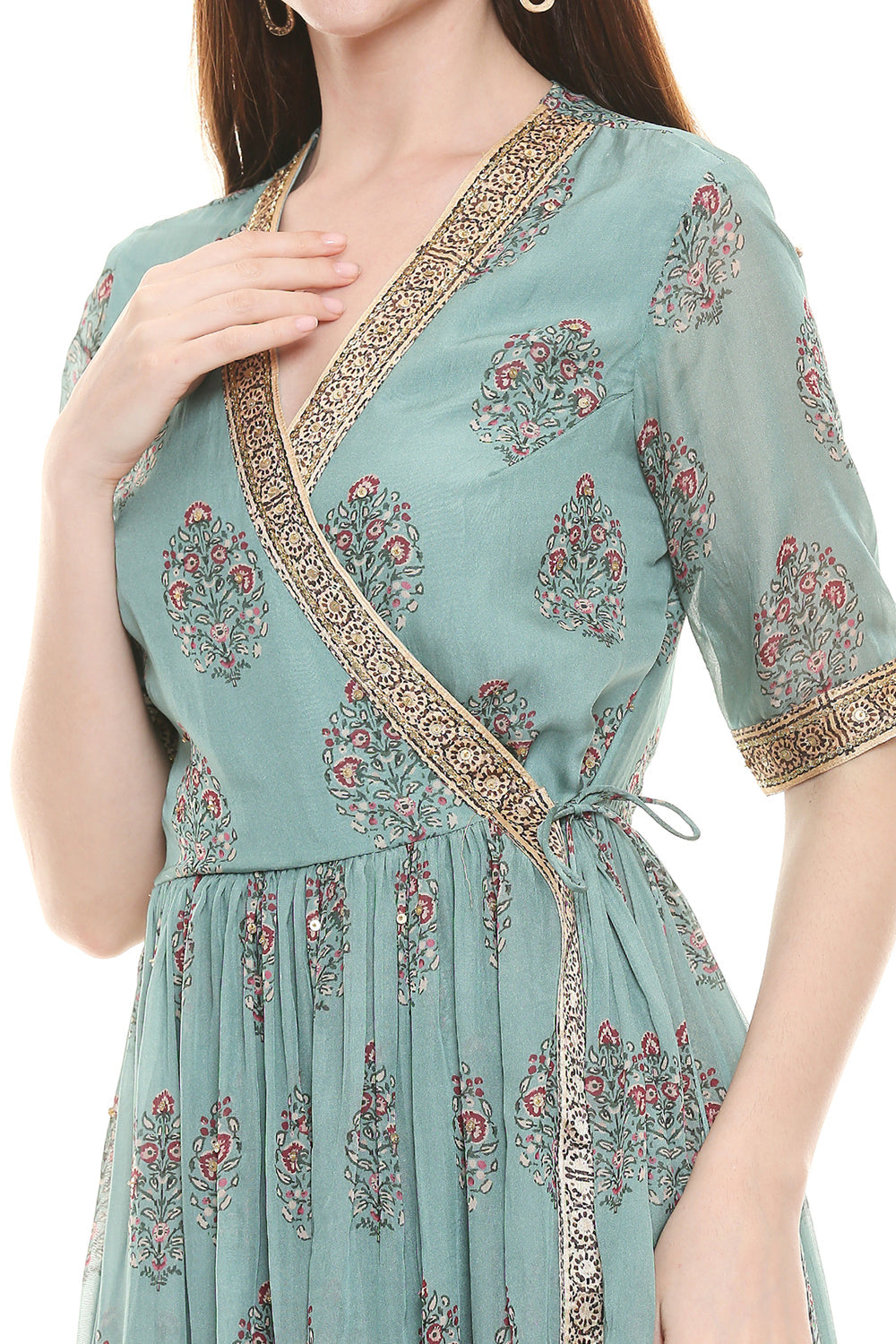 Floral Printed Overlap Top With Sharara Pant