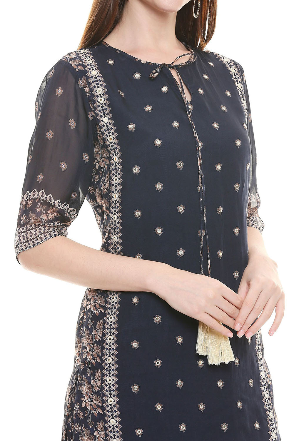 Applique Printed Kurta With Sharara Pant