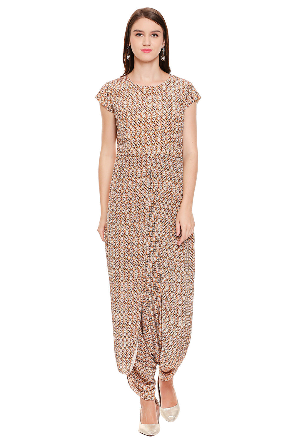 Pink Printed Dhoti Jumpsuit Paired With Jacket