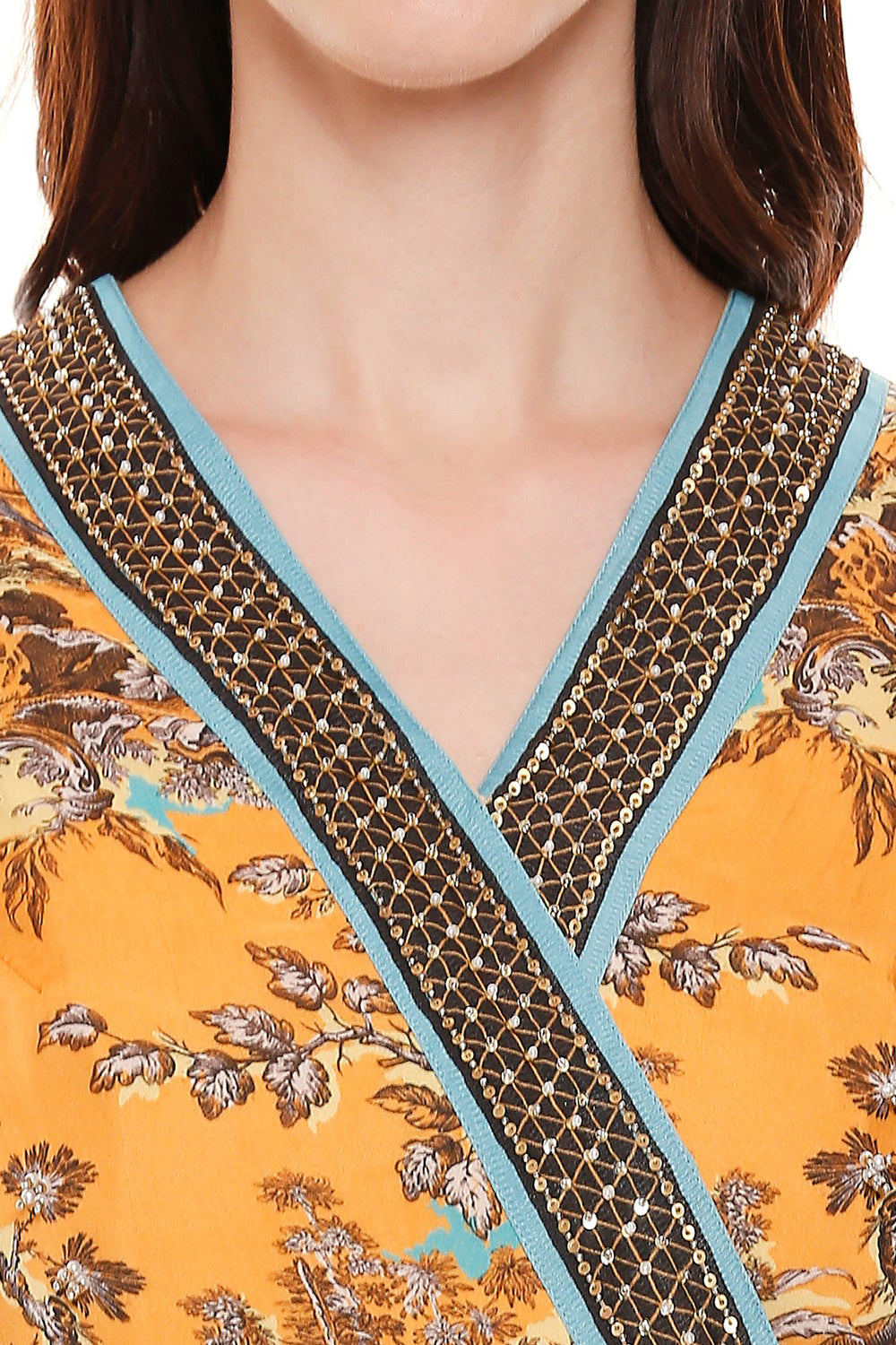 Overlap Yoke Printed Kurta Paired With Flared Pants