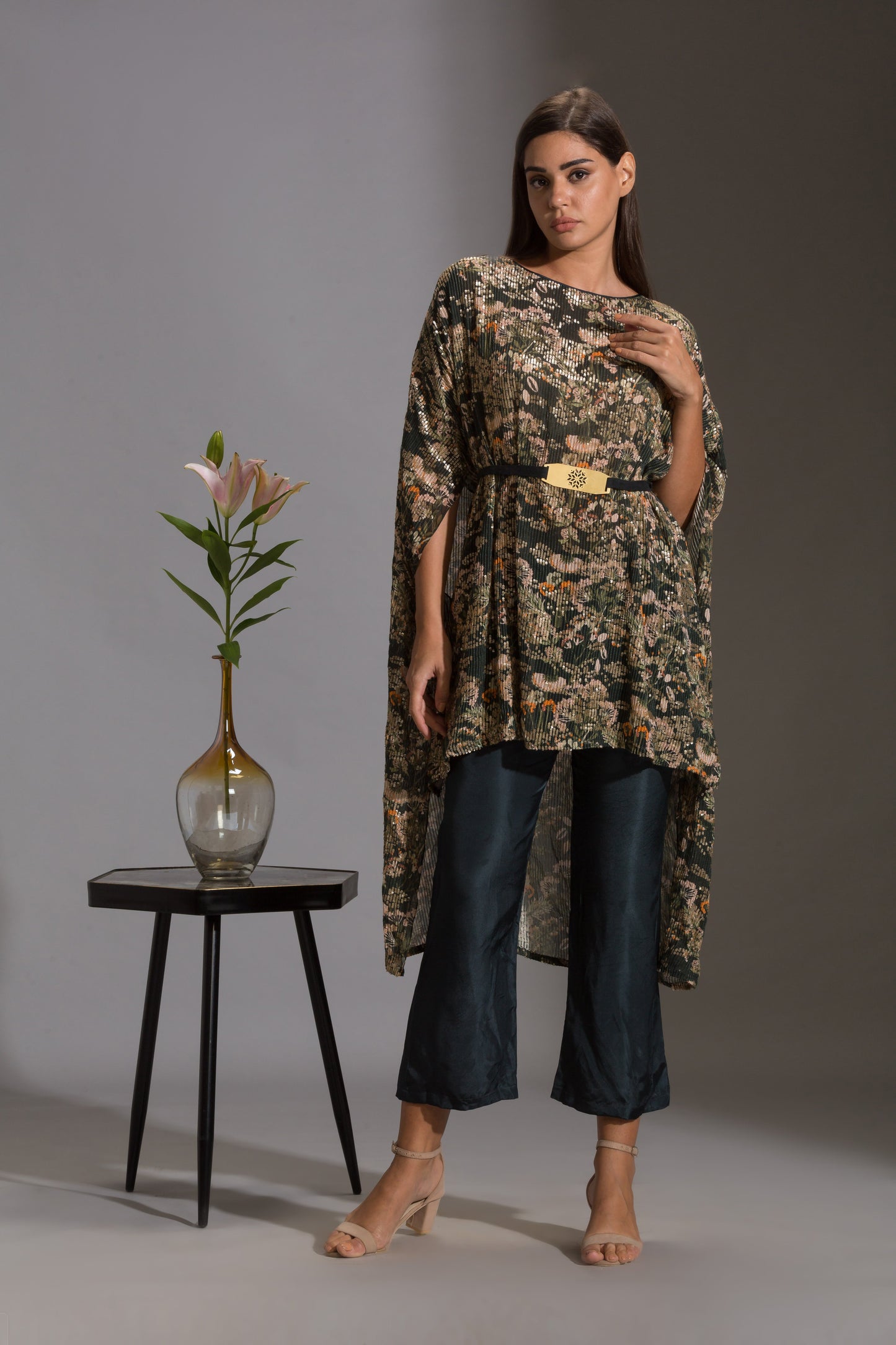 Night Shade Sequin Kaftaan Top And Pants