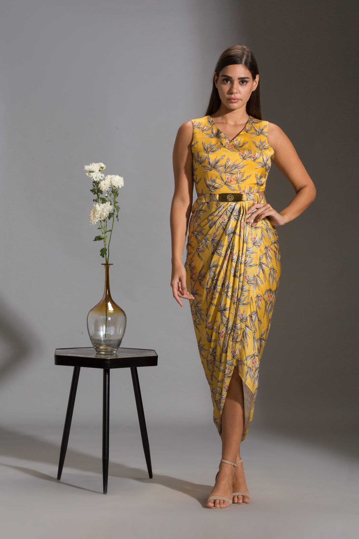 Anthia Floral Printed Drape Dress With Jacket