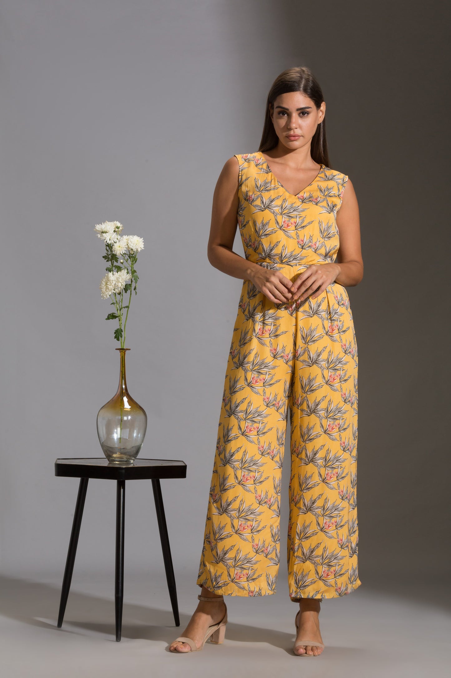 Anthia Floral Jumpsuit Paired With Frilled Top