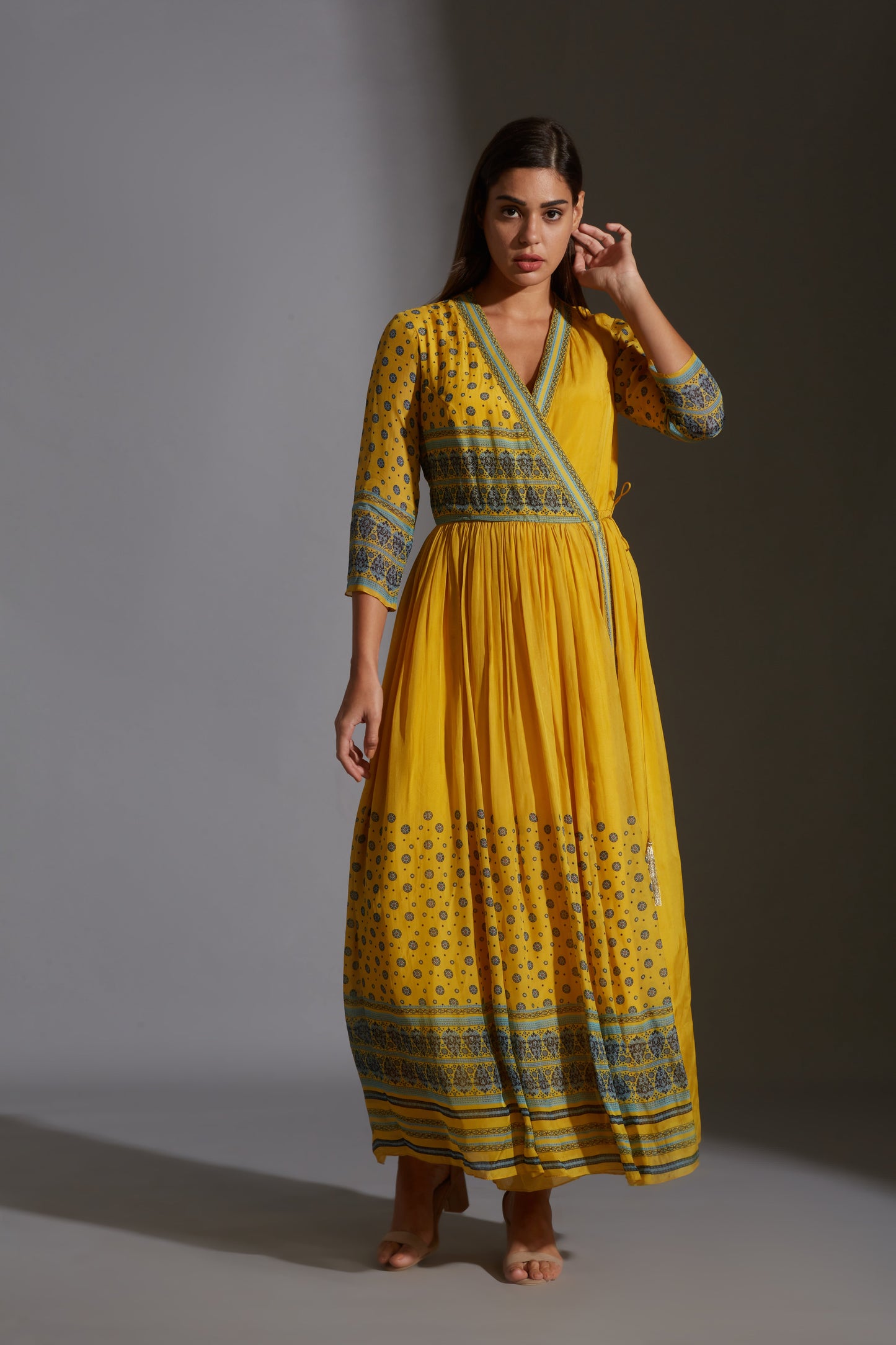 Sanganer Printed Overlap Gathered Dress