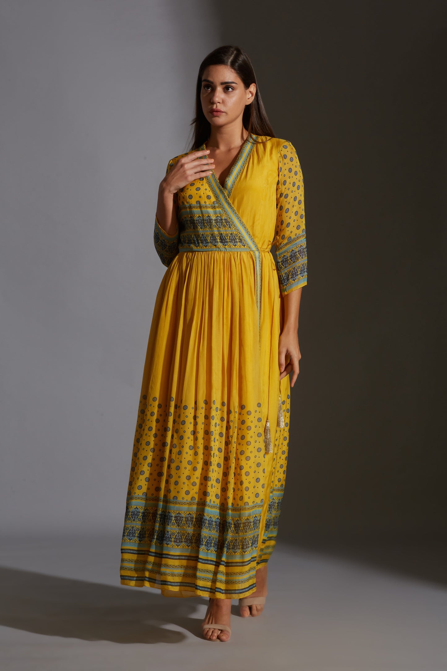 Sanganer Printed Overlap Gathered Dress