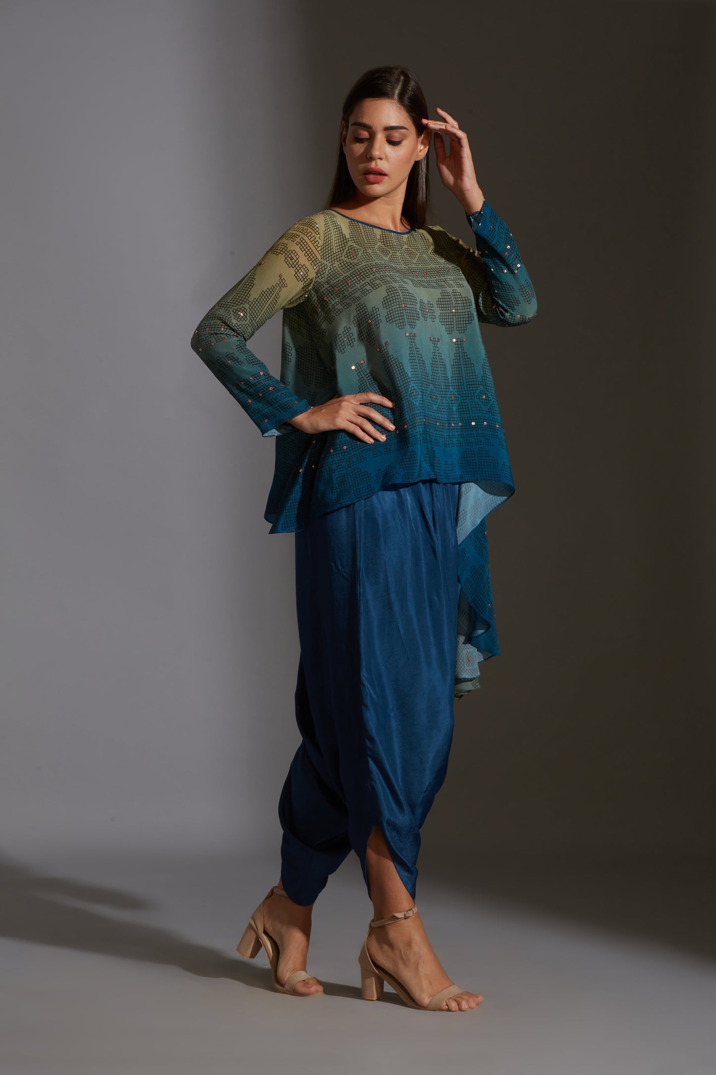 Rangrez Ombre Asymmetrical Top And Dhoti