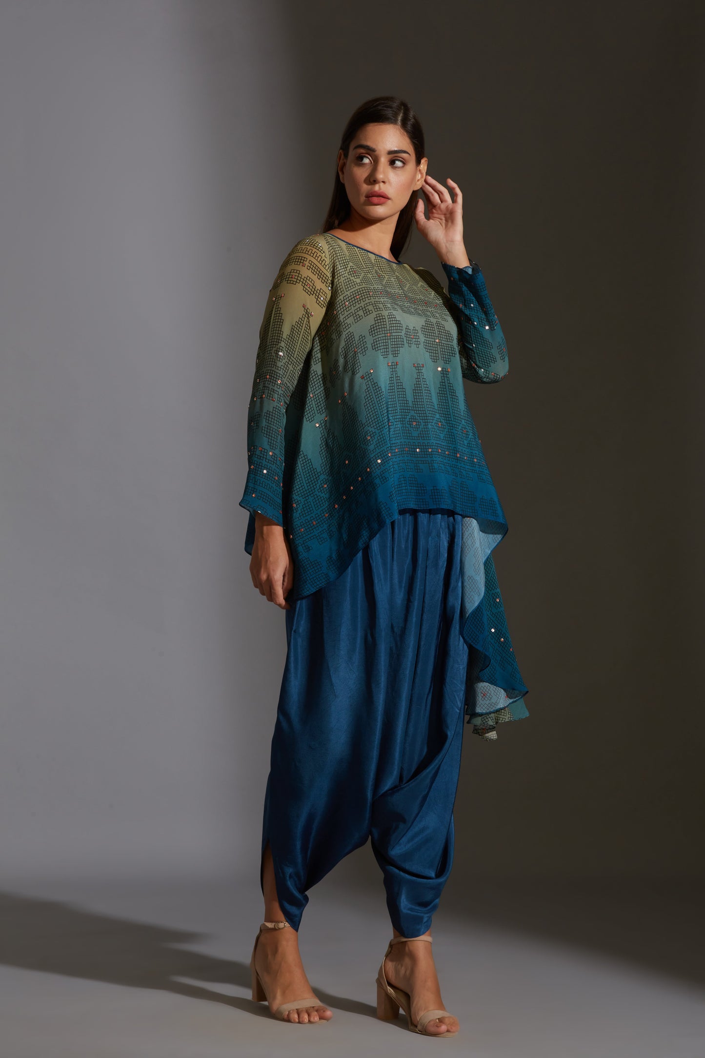 Rangrez Ombre Asymmetrical Top And Dhoti